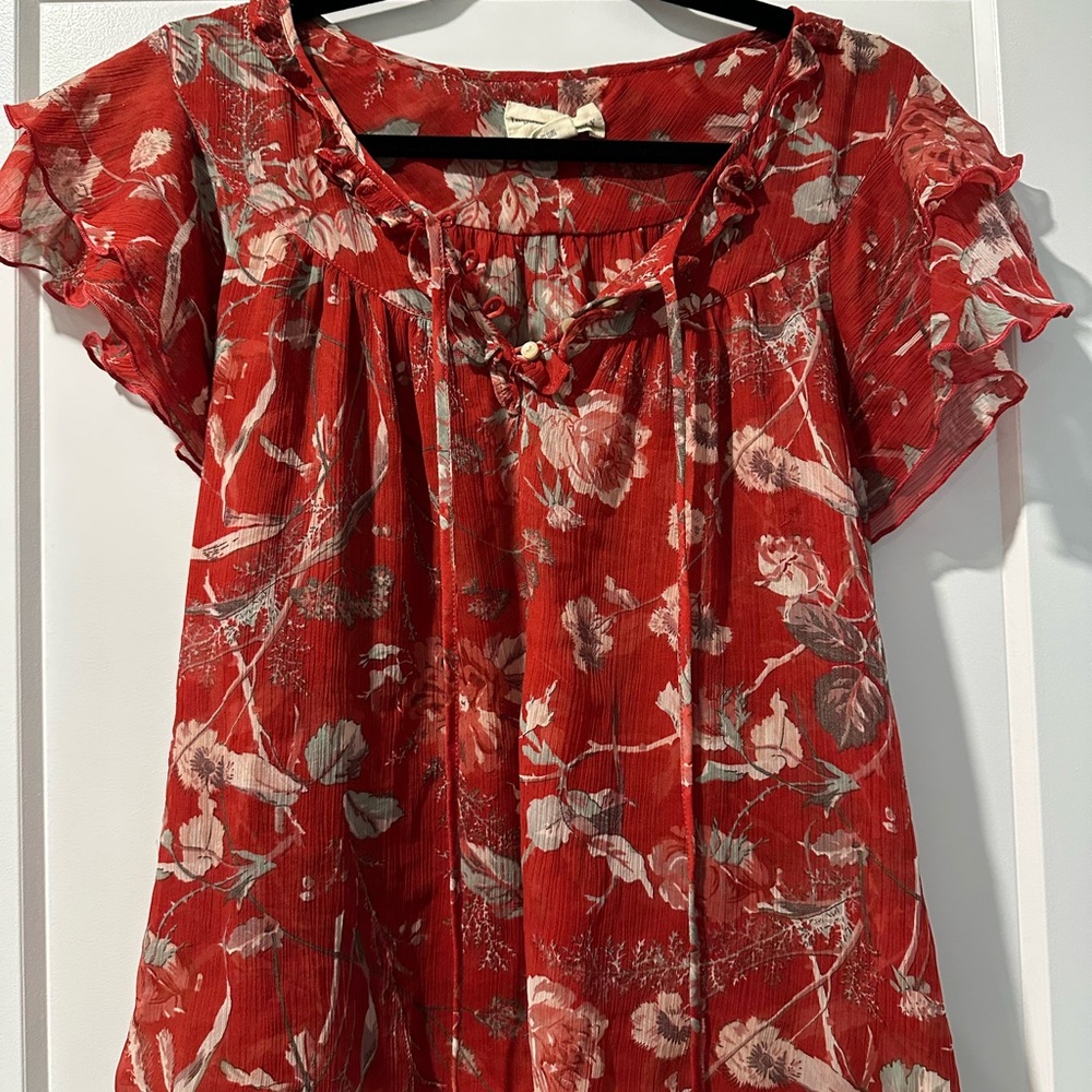 Denim & Supply Ralph Lauren Red Flutter Sleeve Blouse